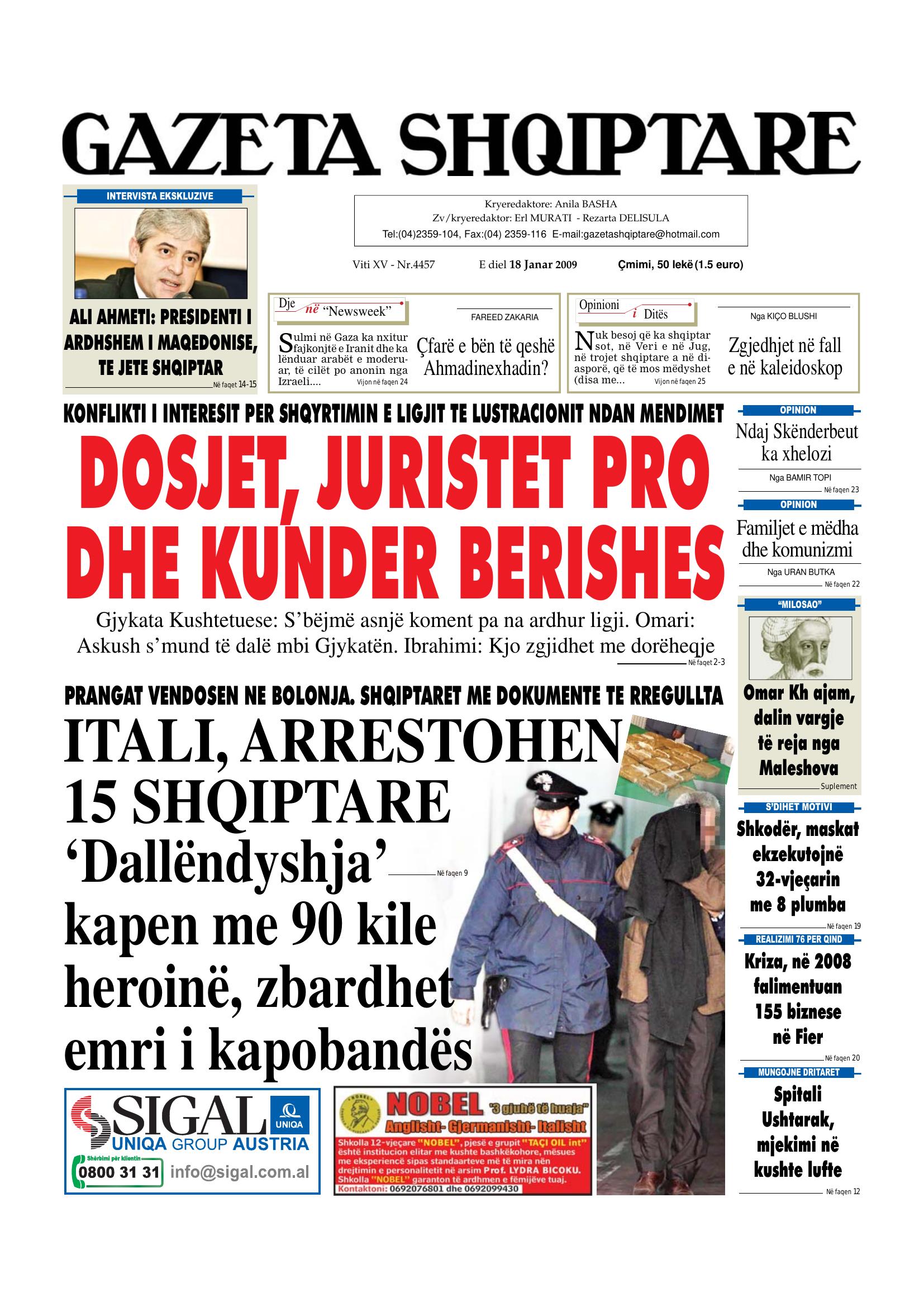 Gazeta Shqiptare 2009-01-18